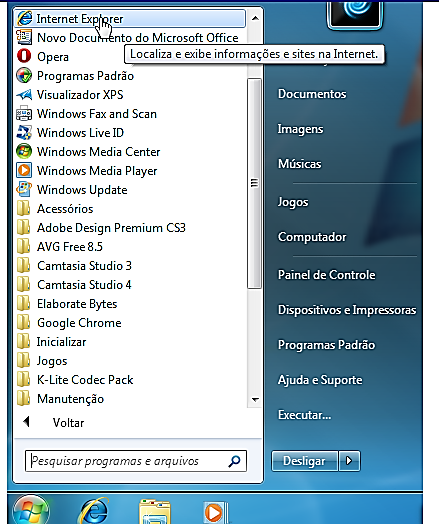 Verificando agora as principais funções do navegador mais usado, o Internet Explorer (IE).