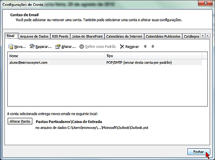 9º Passo - Após o clique, iremos voltar a janela de Configurações de Email na Internet. Nesta janela clique em Avançar. 10º Passo - Pronto! Sua conta foi criada.