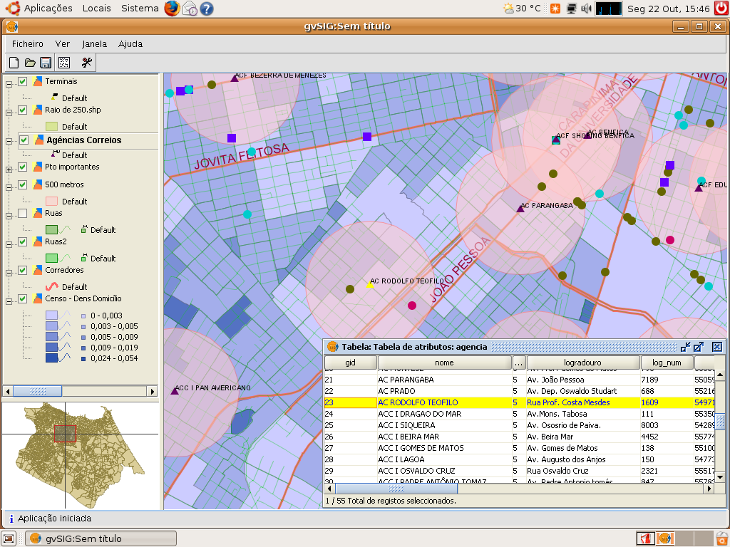 Fig. 7.3 Interfae do gvsig. Exemplos de mapas temátios gerados a partir dos setores ensitários do muniípio de Fortaleza. gvsig Site Prinipal: http://www.gvsig.gva.