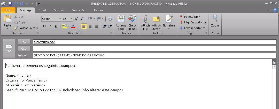 Licenciamento do EAMS Completar o preechimento do email, com os dados