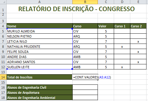 PLANILHAS EXCEL E CALC =CONT.