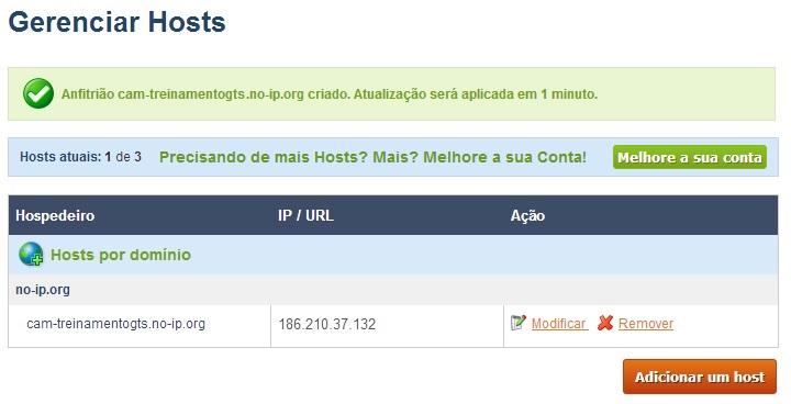 Hostname - Digite o nome que você deseja para o seu host no No-IP. Por exemplo: cam-treinamentogts.