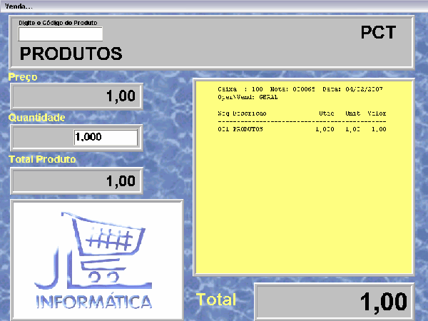 Venda 5 Registro do Produto (Via Leitora de Código de Barras) Para registrar um produto via Leitora de Código de barras basta passar o código de barras do produto em frente à Leitora.