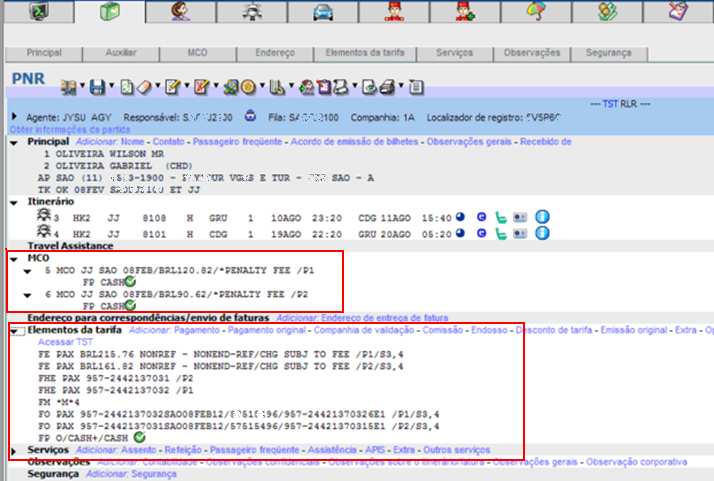 Exibição do PNR atualizado Retornando à guia PNR, observamos que os elementos