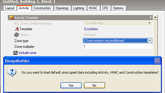 Figura 9 - Opção 2- Semi exterior unconditioned Figura 10 Escolha do Unoccupied zone type.