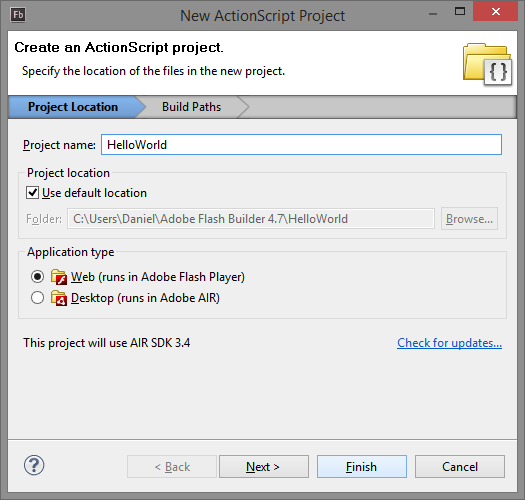Introdução 5 Criando um novo projeto Veja que temos também projetos do Adobe Flex e do Flash Professional.