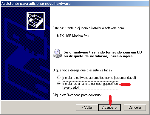 6. O Assistente para adicionar novo hardware do sistema operacional irá exibir automaticamente.