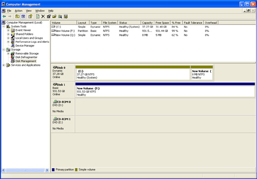 A Gestão de disco do Windows irá formatar e criar partições no disco, de acordo com as definições do utilizador (Fig. 102), e a unidade será apresentada em O meu computador, pronta a utilizar.