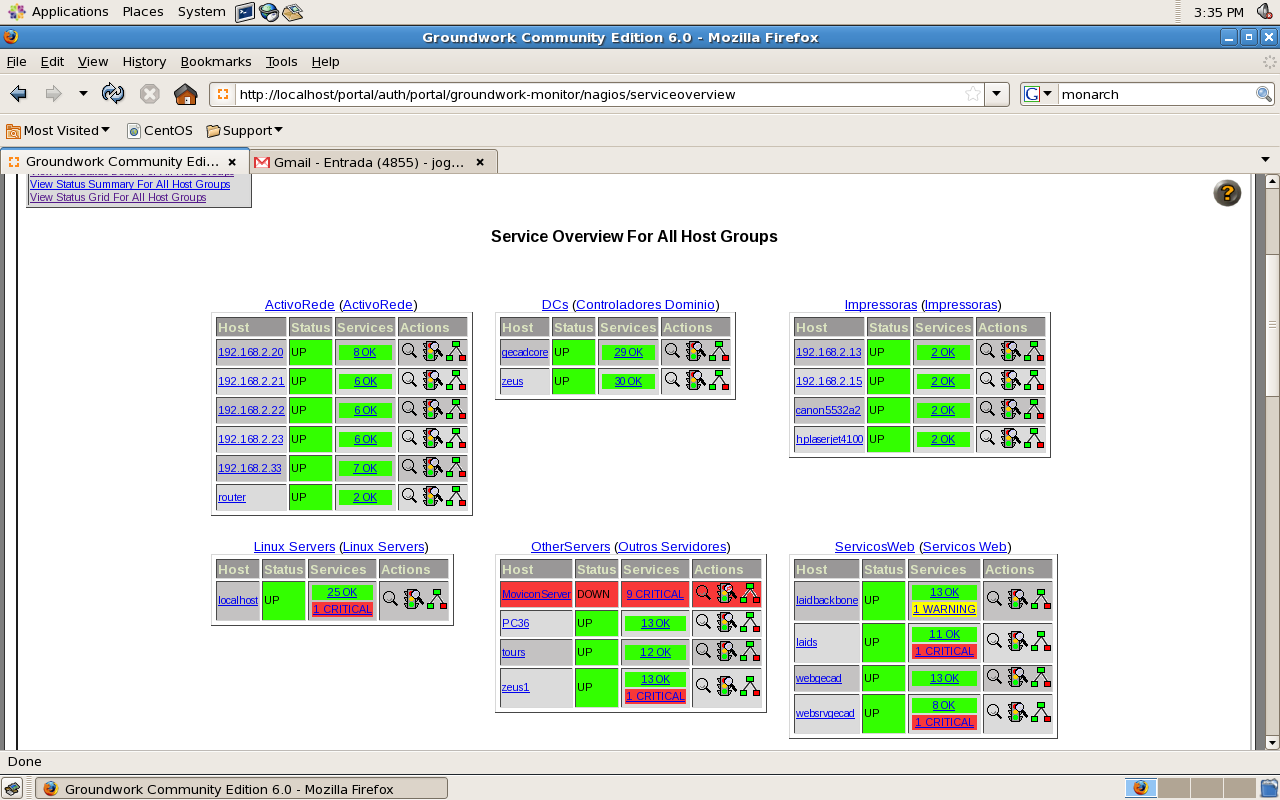 O Nagios é uma aplicação de monitorização de rede, Open Source, que permite, englobado na solução de gestão GroundWork Monitor, monitorizar host s e serviços, alertando quando existem problemas,