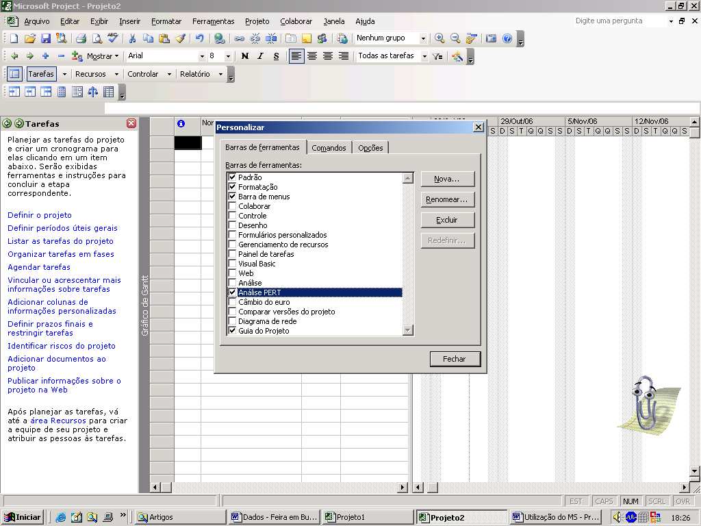 Figura 5: Inserção de Barra de Ferramentas no MS-Project.