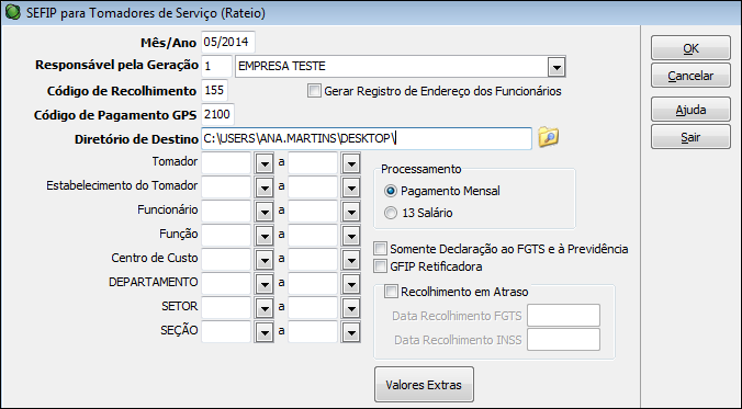 Tanto na geração por Grupo como na geração por Empresa, é permitido efetuar alterações, marcando ou desmarcando as rotinas diretamente na tela de processamento.