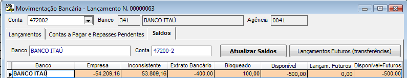 Bloqueado: é possível digitar o saldo que está bloqueado no banco.