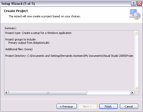 Documentation files: arquivos de documentação gerados pelo Visual Studio. A tela seguinte permite incluir outros arquivos, como por exemplo arquivos de Help, arquivos readme.