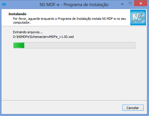 A próxima tela mostrará o processo de instalação: Figura 6 - Processo de Instalação do MDF-e 2 Padrão de Pastas (Diretórios) O