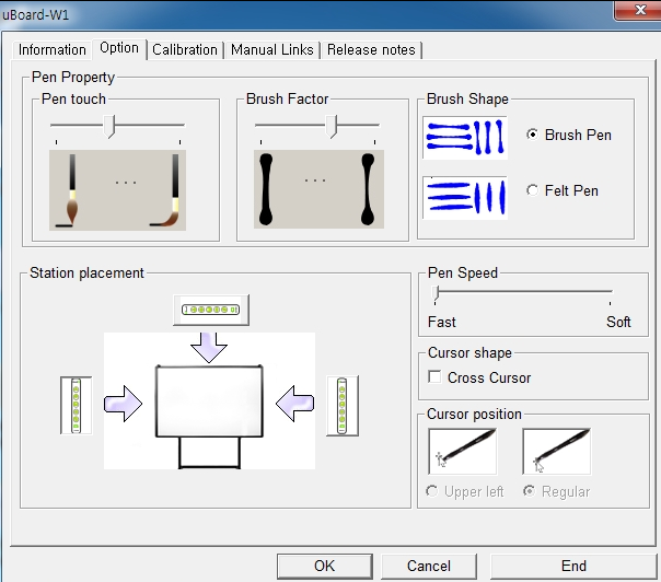 2 Opción de tablero. Pode utilizar várias opções para sua preferência durante a secção de MINT Interactive na tabela de opção. Caneta touch: Define-se o nível de flexibildide do pincel.
