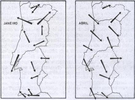 108 Figura 3 - Comparação da concentração de NOX e O3, na estação de monitorização da Maia e Fundão (Fonte APA, 2011). Figura 5 - Ventos predominantes em Portugal Continental (Fonte: UTAD, 2012).