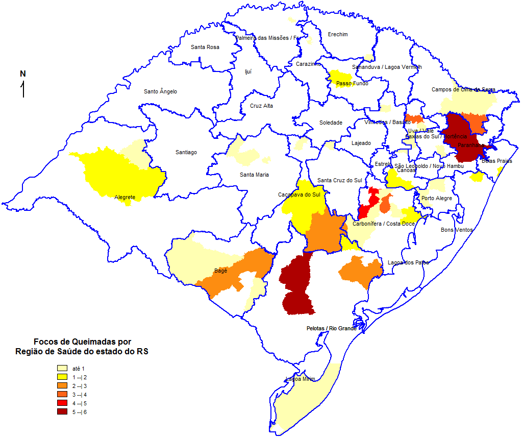 Mapa de Focos de Queimadas no Estado do Rio Grande do Sul de 13/11 a 20/11/2014 total 78 focos: Fonte: DPI/INPE/queimadas De acordo com o Instituto Nacional de Pesquisas Espaciais foram registrados