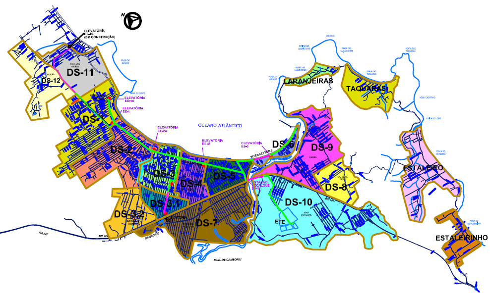 Figura 5 - Organização dos distritos sanitários da cidade de Balneário Camboriú 44 Fonte: EMASA, 2012. 3.