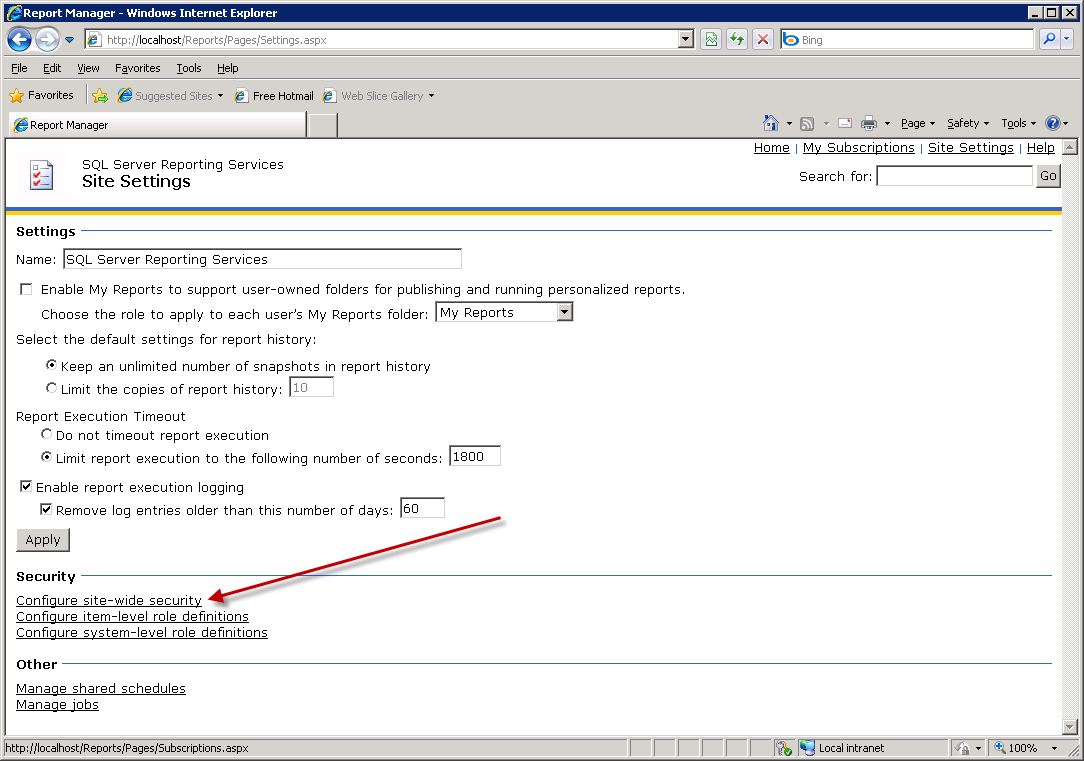 Configuração do SQL Server Reporting Services 5.