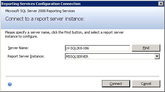 Configuração do SQL Server Reporting Services Configuração remota do SSRS 2008 Se SSRS 2008 for remoto em relação ao Kaseya Server e tentar executar um relatório VSA com o seguinte erro de conexão.