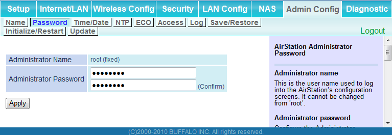 Capítulo 4 Configuração Password (Senha) Configure a senha para efetuar login na tela de configuração do AirStation.