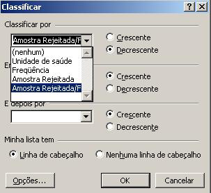 Figura 18 Modelo de planilha no Excel Clicar em Dados Classificar Classificar por Amostras