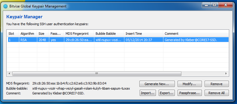 Figura 1 2- Clicar em User keypair manager, para gerar a chave ssh que deverá ser transferida para a hoggar. A tela parece com a abaixo.