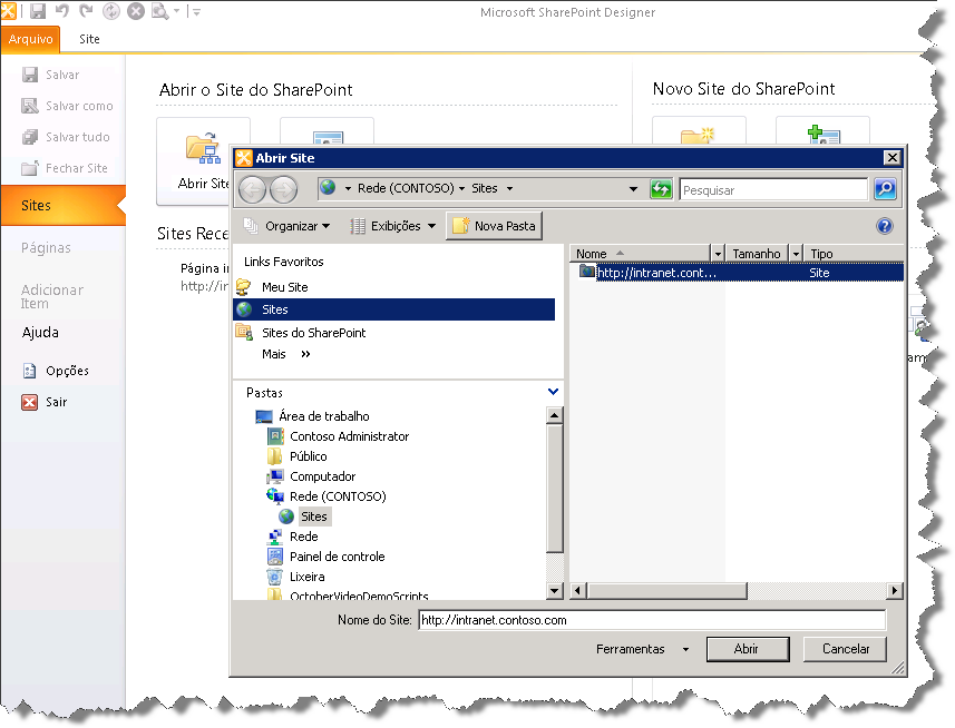 3. Mude Nome do site para http://intranet.contoso.