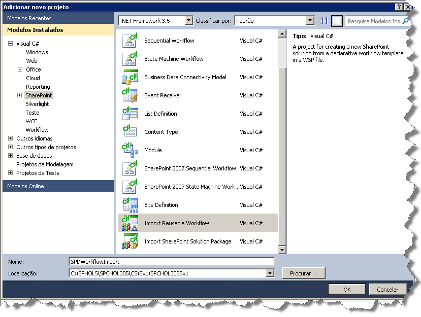 Tarefa 9: Importar o fluxo de trabalho reutilizável no Visual Studio 1.