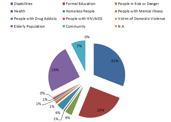 Embora o gráfico anterior (12) nos indique quais os grupos que melhor compreendem as missões das organizações sociais do concelho, verifica-se no entanto que a nível de resposta/capacidade a mais