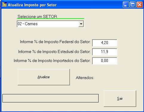 CLASSIFICOU OS PRODUTOS POR CATEGORIAS, OS PERCENTUAIS DE IMPOSTOS SERÁ O MESMO PARA TODOS OS ITENS DO SETOR.