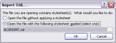 Tenha em atenção que utiliza a stylesheet correcta para o ficheiro XML seleccionado: ACSPIXMT.XSL é a stylesheet para dados dos aparelhos de medição MT = Meter (inglês: aparelho de medição). ACSPIXIP.