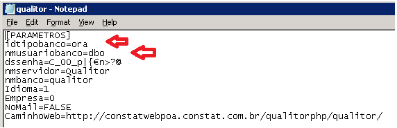 Pressione Finalizar. A configuração do Qualitor.INI fica da seguinte forma: Novos parâmetros foram adicionados ao Qualitor.