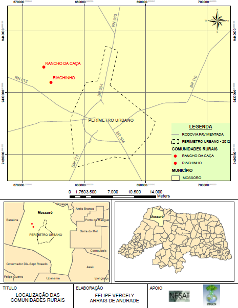 53 Figura 01- Mapa de Identificação das comunidades rurais Rancho da Caça e Riachinho Mossoró/RN Fonte: Microdados do Censo Demográfico do IBGE (2010) / NESAT Núcleo de Estudos Socioambientais e