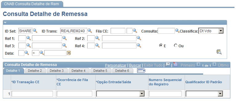 Data Criação de Arquivo Ocorrência do Processo Data de geração do arquivo de remessa em questão. Número de controle utilizado internamente pelo Contas a Receber PeopleSoft.