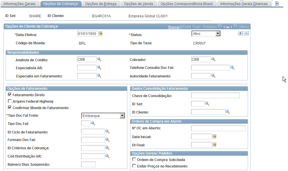 Página Opções de Cobrança (1/2) Copyright 2012, Oracle