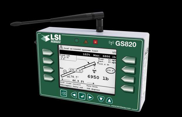 LSI-Robway Visor Multi-Sensor GS820 O Visor GS820 pode monitorizar qualquer combinação de carga, A2B, ângulo, comprimento, raio, velocidade do vento, altura da ponta e gráficos de carga A tecnologia