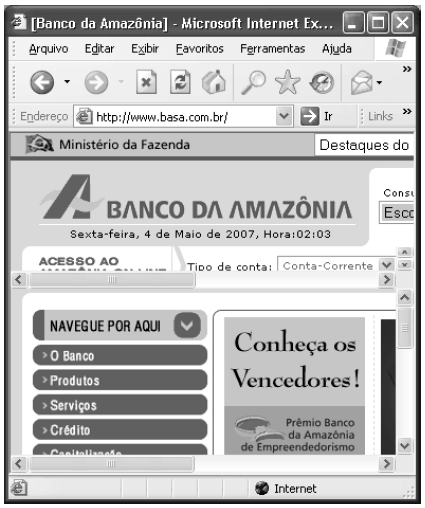 A figura acima mostra uma janela do Internet Explorer 6 (IE6) contendo parte de uma página web. Com relação a essa figura e à Internet, julgue os itens que se seguem. 21.