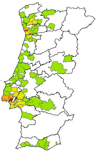 Roubos de Viaturas Distribuição geográfica Distribuição por Distrito Distribuição por Município Escala representativa da ordem de grandeza referente ao número de registos por local A prática deste