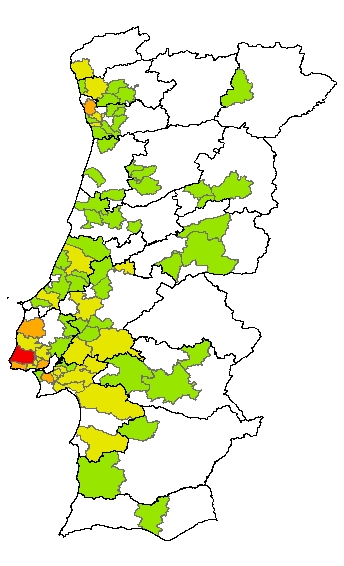 Furtos a ATM Distribuição geográfica Distribuição por Distrito Distribuição por Município Escala representativa da ordem de grandeza referente ao número de registos por local O distrito de Lisboa