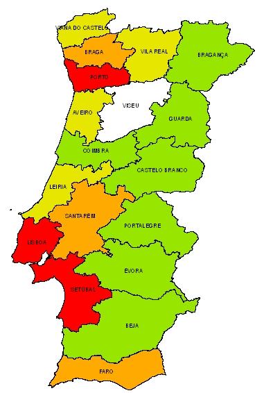 Roubos em Ourivesarias Distribuição geográfica Distribuição por Distrito Distribuição por Município Escala representativa