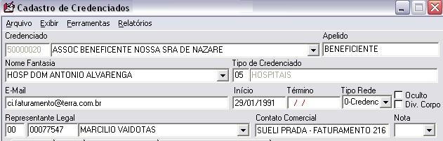 4 Cadastrar Credenciados: Para se cadastrar um Credenciado o usuário deverá preencher algumas informações sobre o Credenciado. Digitar um Código (Esse pode existir.