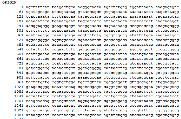 37 FIGURA 1.12 EXEMPLO DO SEQUÊNCIA GENÔMICA CONTIDA NA ANOTAÇÃO GENÔMICA EM UM ARQUIVO DA EXTENSÃO GBK FONTE: (ftp://ftp.ncbi.nih.