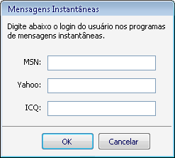 Em Configurações Adicionais é necessário digitar o login do usuário nos programas de mensagens instantâneas: Grupos Para facilitar a utilização do produto, existem 3 tipos de grupos cadastrados.