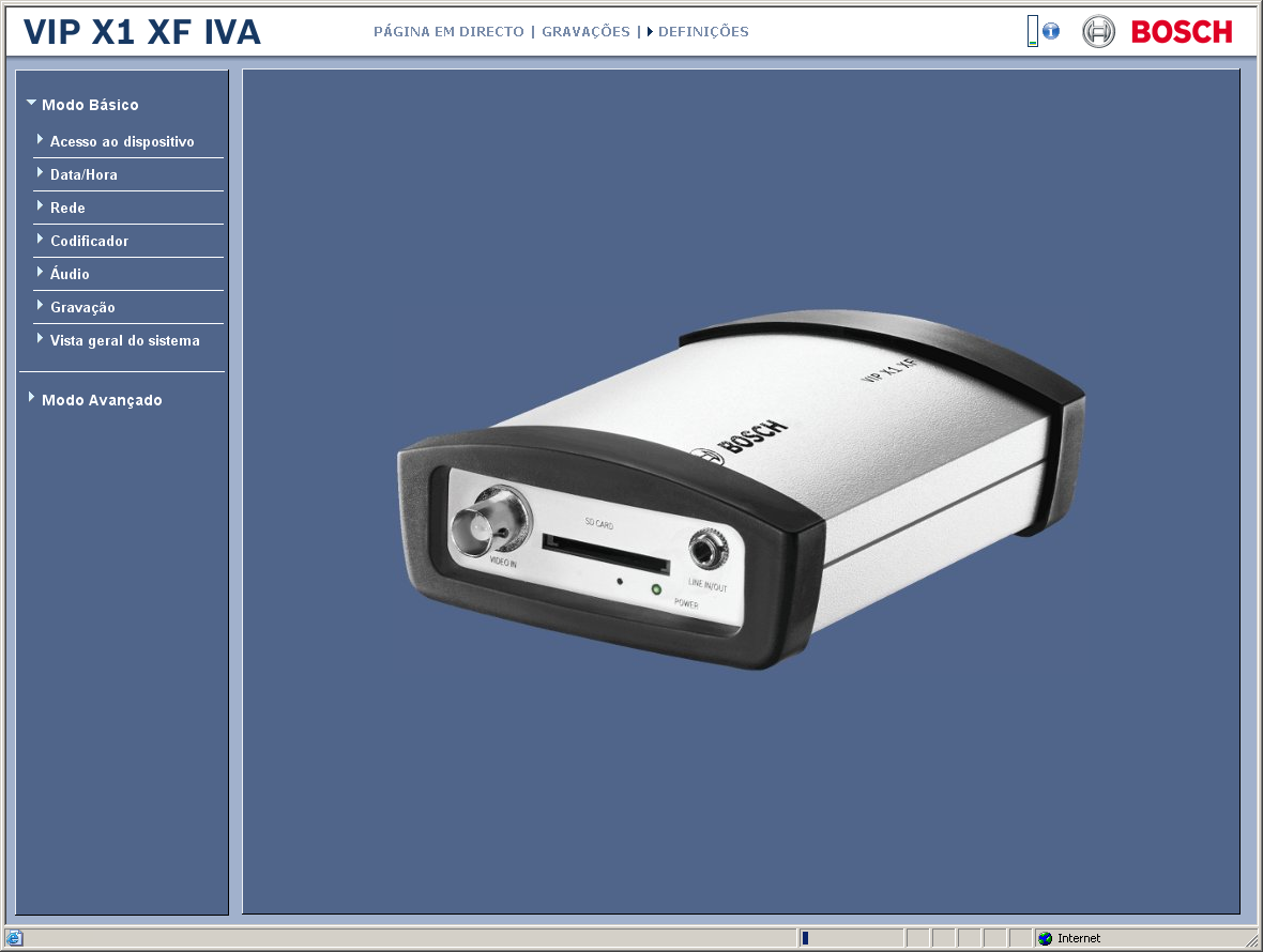 VIP X1 XF Configuração através de um browser de Internet pt 25 Iniciar configuração Clique na ligação DEFINIÇÕES na parte superior da janela.