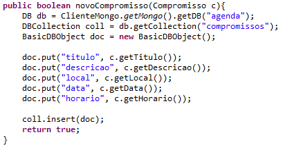 53 existir antes da aplicação. O endereço do banco é passado dentro do método getmongo, no caso o endereço foi localhost.