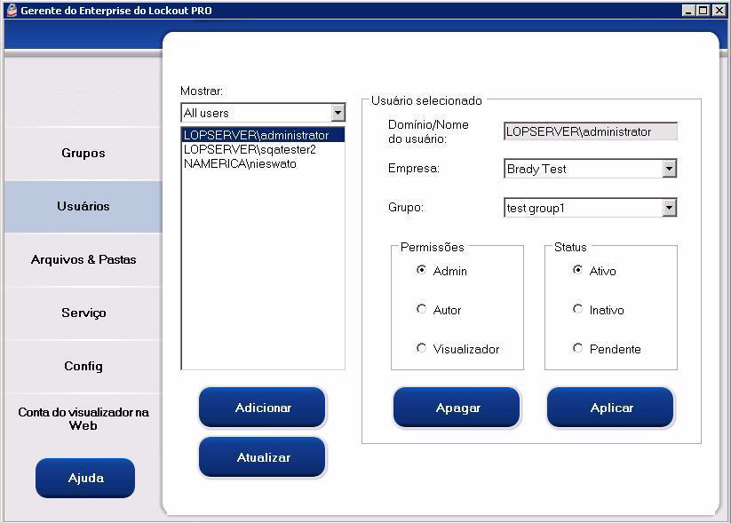 Gerir Utilizadores Quando um utilizador inicia, pela primeira vez, o Software Gráfico de Criação de Procedimentos LOCKOUT-PRO TM num computador cliente, é enviada uma mensagem a pedir que o