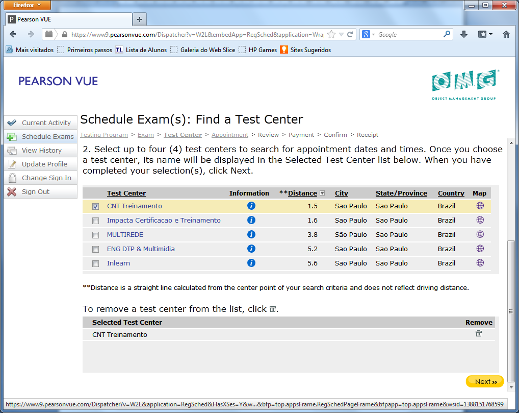 9º Passo Na tela seguinte você terá que procurar os centros de testes. Procure por centros de testes do seu estado. Escolha o estabelecimento mais próximo de você.