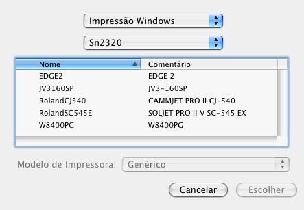 4. Selecione Impressão no Windows no menu pop-up superior. 5. No menu pop-up inferior, selecione Ambiente de Rede. 6.