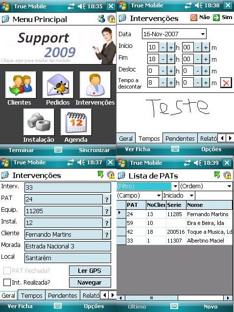 Figura 16 TrueMobile: imagens do produto O fim dos desenvolvimentos sobre os módulos Suporte e Documentos permite à empresa Truewind adicionar ao leque dos diversos módulos TrueMobile mais dois